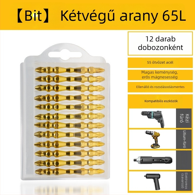 Az S2-esztergaacélból készült bitkészlet elektromos fúróhoz és csavarhúzóhoz, dupla Philips bitek, magas keménység, erős mágnes, csúszásmentes