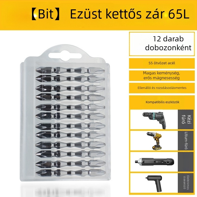 Az S2-esztergaacélból készült bitkészlet elektromos fúróhoz és csavarhúzóhoz, dupla Philips bitek, magas keménység, erős mágnes, csúszásmentes