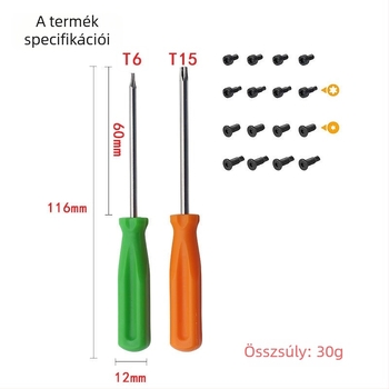 Ajtócsengő szétszereléséhez készült csavarhúzó készlet T6 és T15 bitekkel, mágneses, S2-es ötvözetű eszközacél, 30 g, 16 darab csavar mellékelve