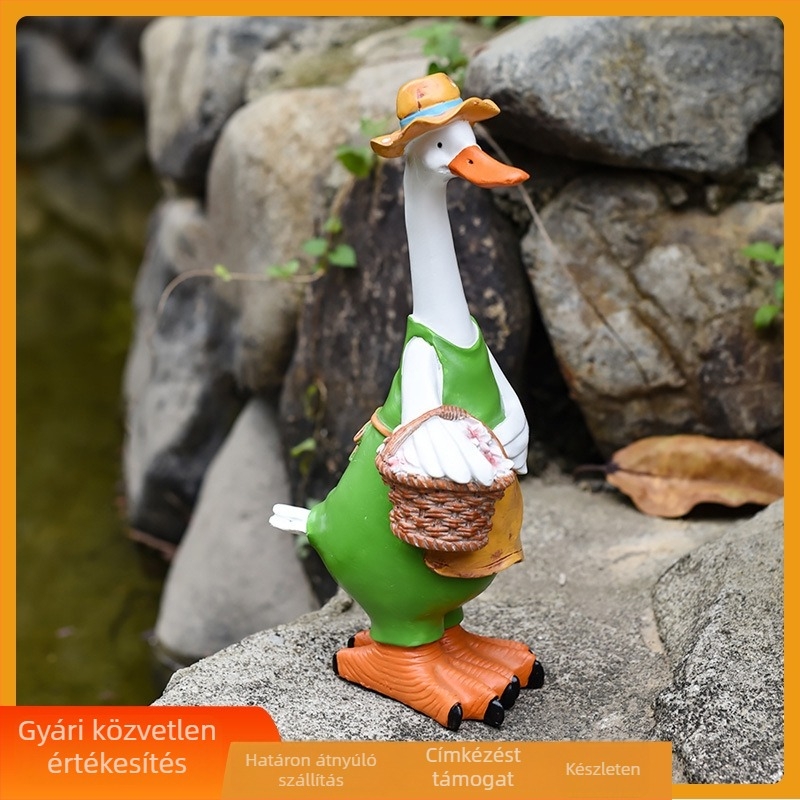 Pastorális stílusú kacsa kert dísz, gyanta műalkotás, kültéri dekoráció, húsvétra alkalmas