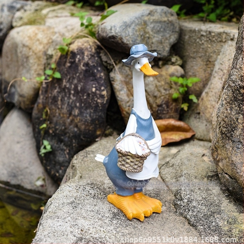 Pastorális stílusú kacsa kert dísz, gyanta műalkotás, kültéri dekoráció, húsvétra alkalmas