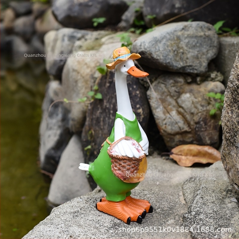 Pastorális stílusú kacsa kert dísz, gyanta műalkotás, kültéri dekoráció, húsvétra alkalmas