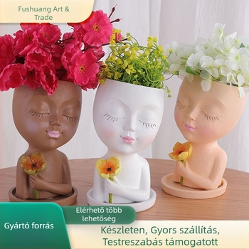 Fushuangyi Gyanta Karakterfigura Kültéri Kert Díszítéséhez – Lány Szobor Vázával (Model 2038)