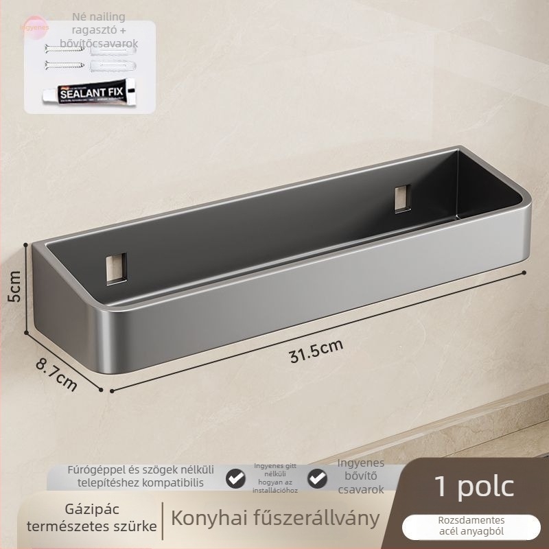 Rozsdamentes acélból készült fűszertartó polc fedővel — falra szerelhető vagy álló, modern minimál stílusú