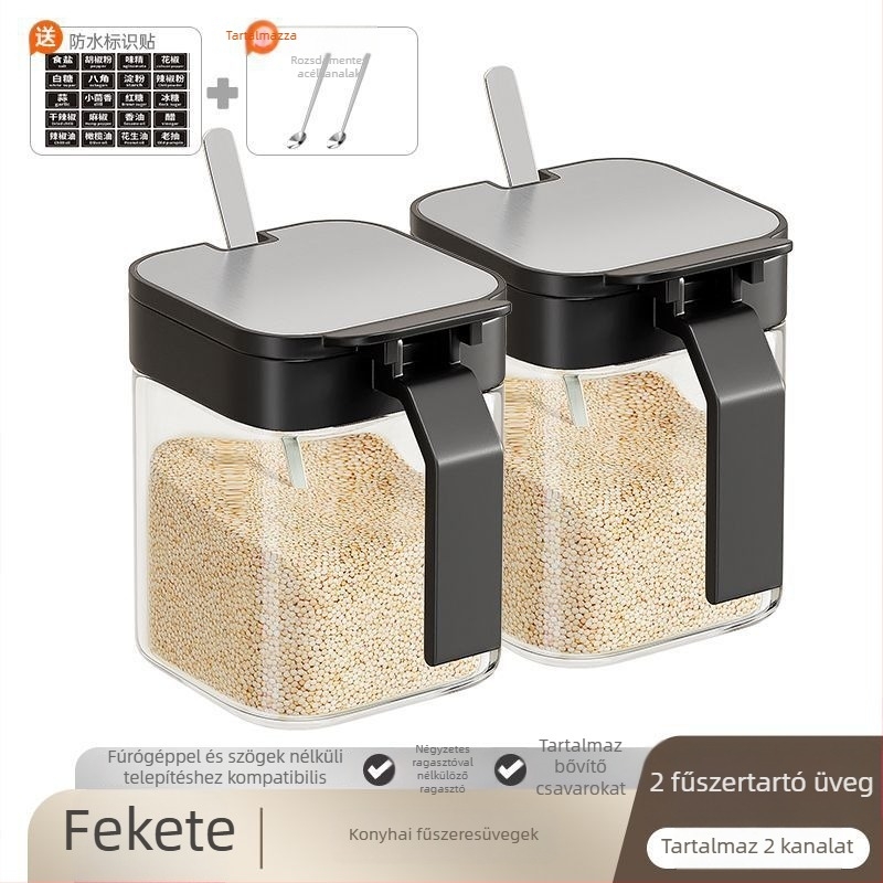 Rozsdamentes acélból készült fűszertartó polc fedővel — falra szerelhető vagy álló, modern minimál stílusú
