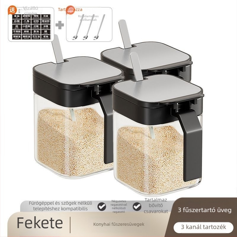 Rozsdamentes acélból készült fűszertartó polc fedővel — falra szerelhető vagy álló, modern minimál stílusú