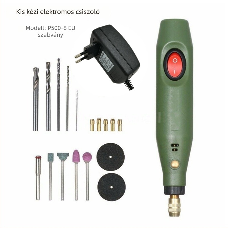 Mini elektromos gravírozó toll P500-8, hálózati tápegység, 110–220 V, állandó sebesség, 0,95 m kábel, tömeg 0,21 kg