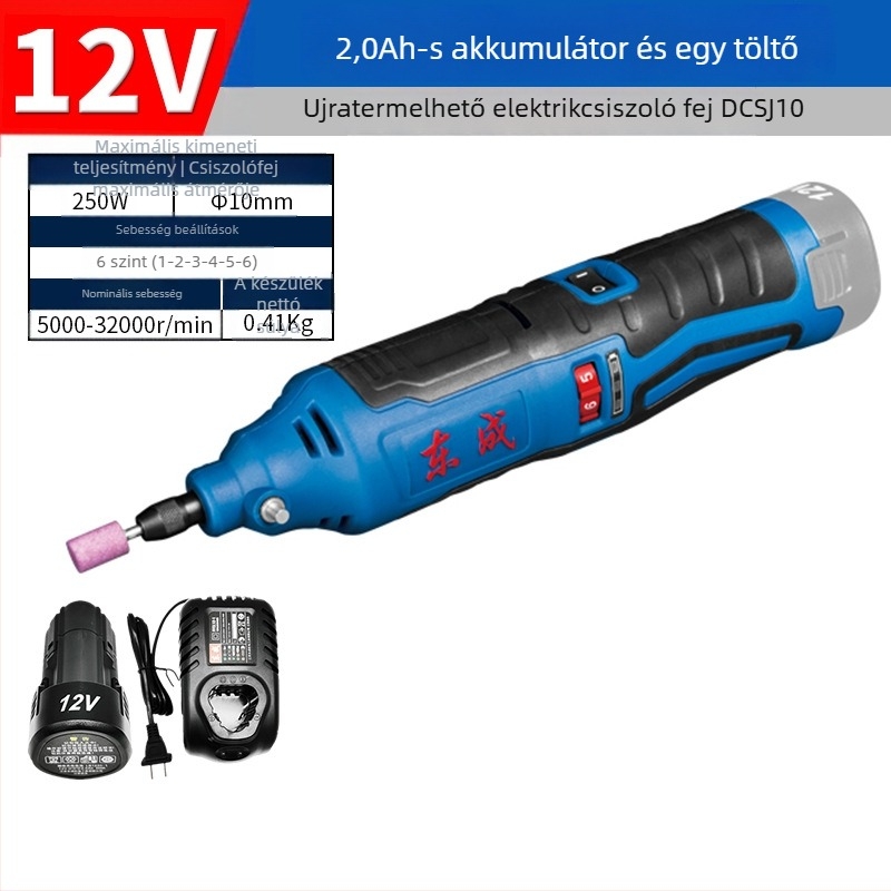 Dongcheng DCSJ10E Vezeték nélküli akkumulátoros elektromos csiszolófej, 12V, 0,41 kg