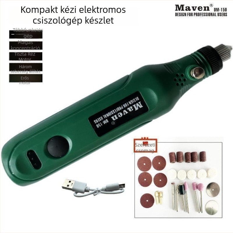 MAVEN Mini vezeték nélküli kézi elektromos csiszoló a jade gravírozásához és polírozásához – Újratölthető Li-ion akkumulátor, 5V, USB kábellel, tömeg 0.139 kg