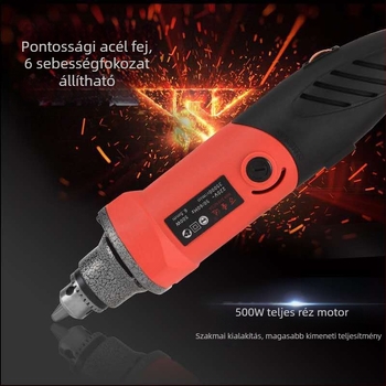 6 mm-es tokmányú, nagy fordulatszámú elektromos csiszoló gép, 220V, 1,6 m kábellel, alkalmas csiszolásra, polírozásra és fúrásra