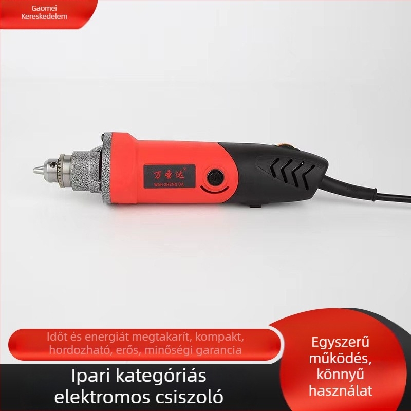6 mm-es tokmányú, nagy fordulatszámú elektromos csiszoló gép, 220V, 1,6 m kábellel, alkalmas csiszolásra, polírozásra és fúrásra