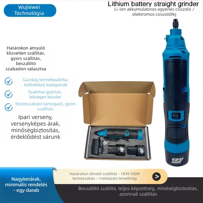 12V-os akkumulátoros, brushless kézi egyenes csiszoló gravírozáshoz és csiszoláshoz, 6 sebességfokozat, nagy teljesítmény