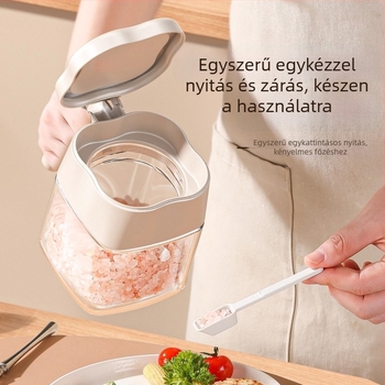 Konyhai fűszertartó készlet: só- és MSG-üvegek, olajos üveg és fűszeradagoló