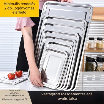 Négyszögletes rozsdamentes acél tálca, polírozott felület, modern minimalista stílus