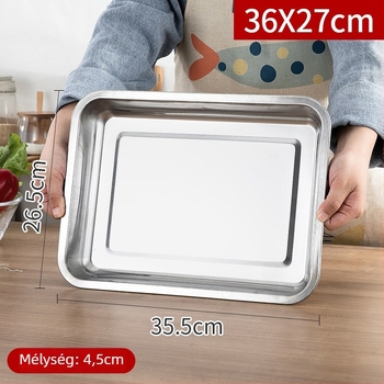 Négyszögletes rozsdamentes acél tálca, polírozott felület, modern minimalista stílus