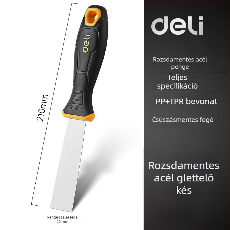 Deli rozsdamentes acél glettkés, sík pengével falik festék eltávolítására, modell DL-HD12345