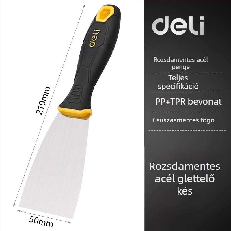 Deli rozsdamentes acél glettkés, sík pengével falik festék eltávolítására, modell DL-HD12345
