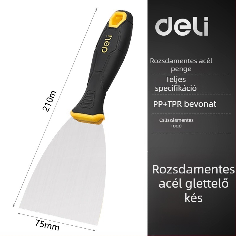 Deli rozsdamentes acél glettkés, sík pengével falik festék eltávolítására, modell DL-HD12345