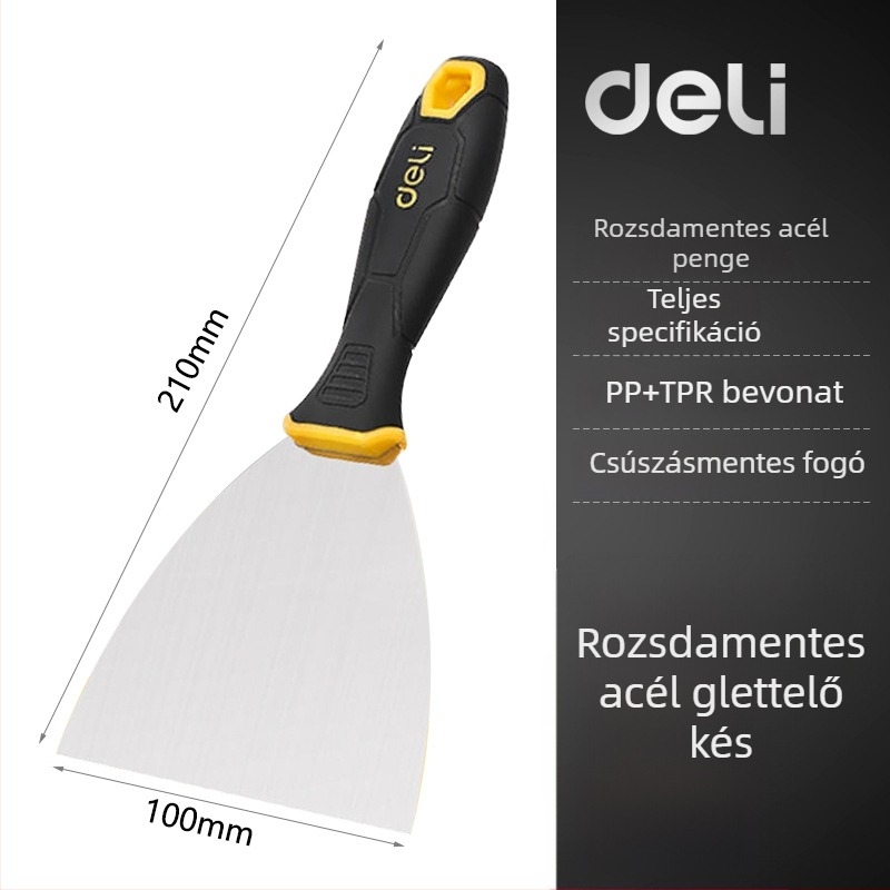 Deli rozsdamentes acél glettkés, sík pengével falik festék eltávolítására, modell DL-HD12345