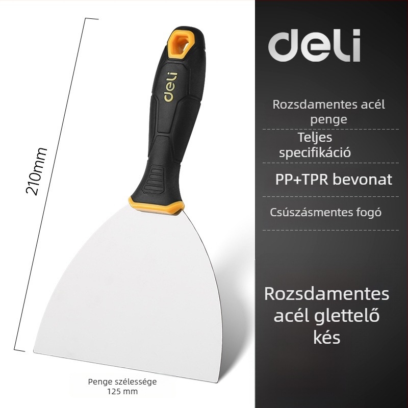Deli rozsdamentes acél glettkés, sík pengével falik festék eltávolítására, modell DL-HD12345