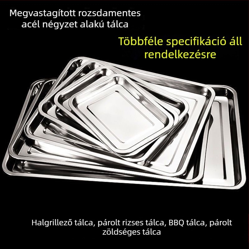 304 rozsdamentes acél négyszögletes tányér és téglalap alakú tál barbecuehoz, kereskedelmi felhasználásra