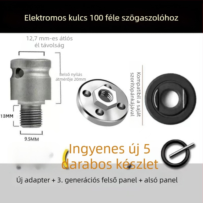 Adapter elektromos kulcshoz, szögcsiszolóhoz és fúróhoz – kétállú csavarkulcs, nyomólap, szénacél