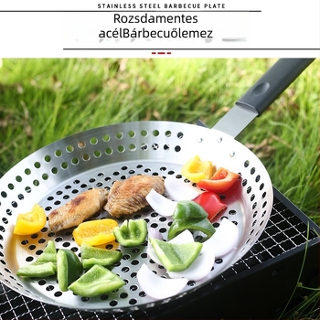 Kör alakú rozsdamentes acél BBQ tál zöldségekhez és húsokhoz – üreges kialakítás, polírozott és megnyújtott felület, többfunkciós