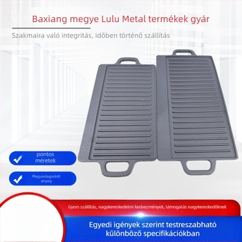 Téglalap alakú öntöttvas grillserpenyő, kétoldalas, bevonat nélküli, tapadásmentes