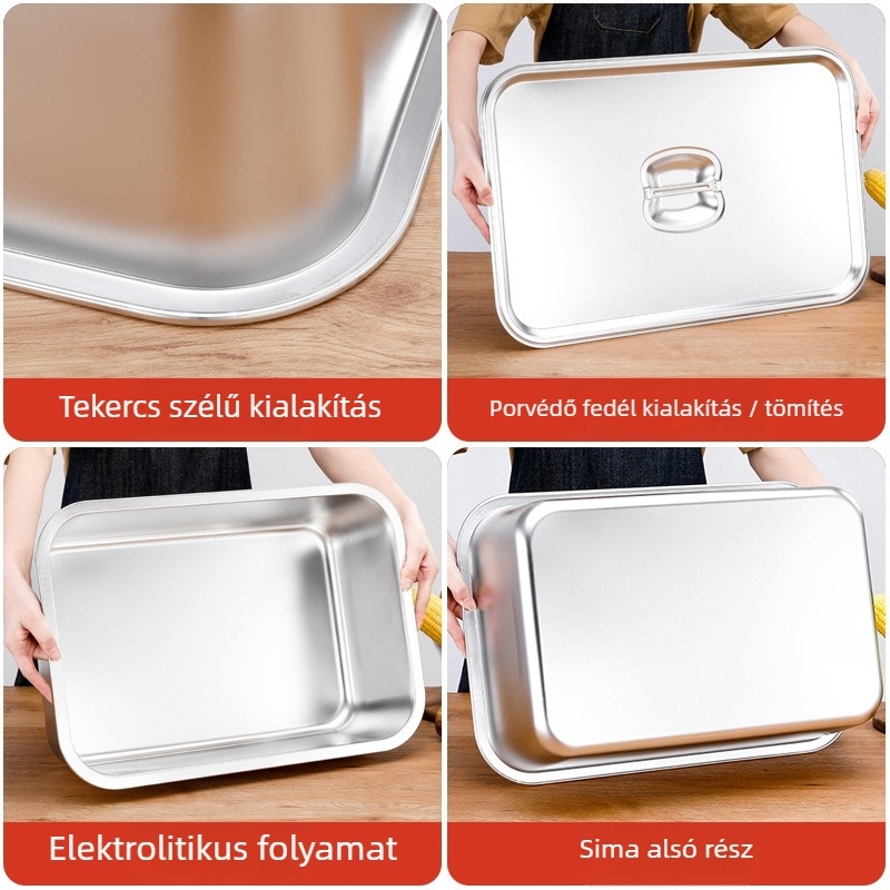 Rozsdamentes acél négyszögletes mélytál, 201-es minőség, sima felület, új kínai stílus