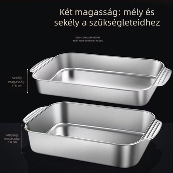 Rozsdamentes acélból készült téglalap alakú grill tál, mikrohullámú sütőben használható, indukciós kompatibilis, elektrolitos felület