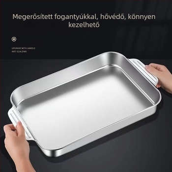 Rozsdamentes acélból készült téglalap alakú grill tál, mikrohullámú sütőben használható, indukciós kompatibilis, elektrolitos felület