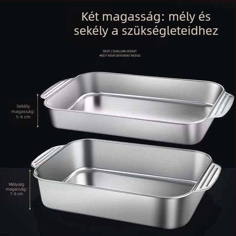 Rozsdamentes acélból készült téglalap alakú grill tál, mikrohullámú sütőben használható, indukciós kompatibilis, elektrolitos felület