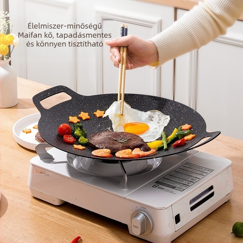 Koreai stílusú Maifan kő grilllemez, tapadásmentes, kültéri kempingezéshez, Teppanyaki-stílus, indukciós főzőlaphoz kompatibilis