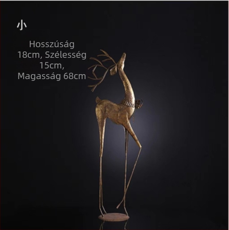 Fém szarvas padlóra álló szobor – dekoráció a nappaliba és az előszobába, állati figura fémből, karton csomagolásban.
