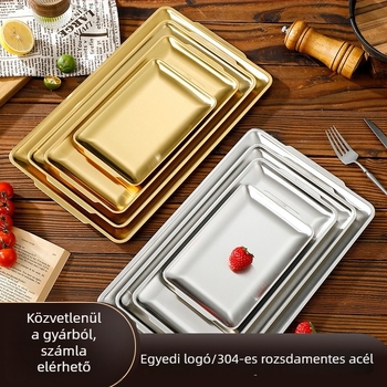 Rozsdamentes acélból készült aranyszínű grillsütő készlet, téglalap alakú, koreai stílusú, tartós tapadásmentes bevonattal