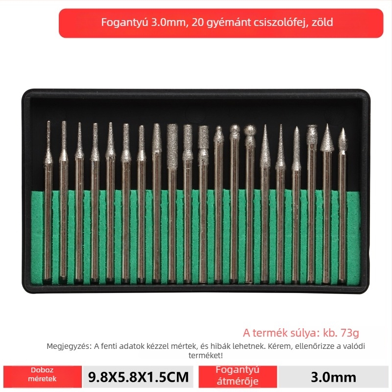 Fúró- és csiszolófejek készlet freziához: csiszolófej emery ötvözetből, gyémánt csiszolófej, forgó reszelő, marófej, csiszoló készlet