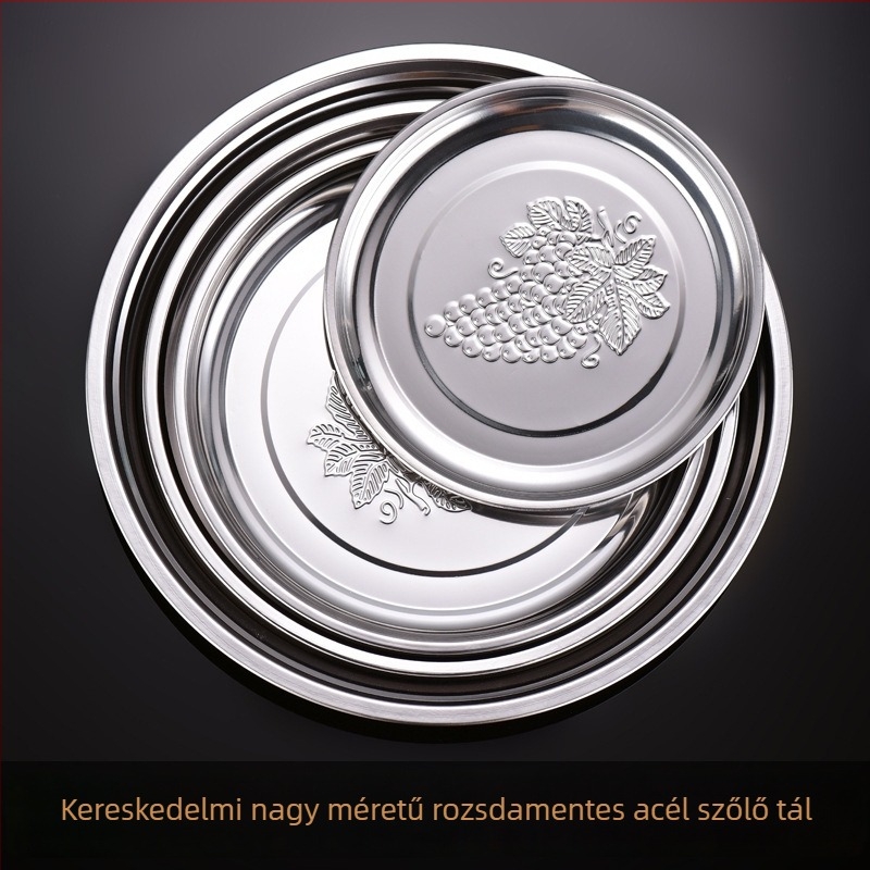 Rozsdamentes acél kör alakú tálca virágmintával, mágneses, grill alap, egyedi logó