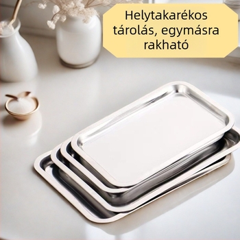 Rozsdamentes acélból készült négyszögletes tál, extra vastag, sokoldalú tál barbecue-hoz, párolt rizshez, dumplings-hoz és teához