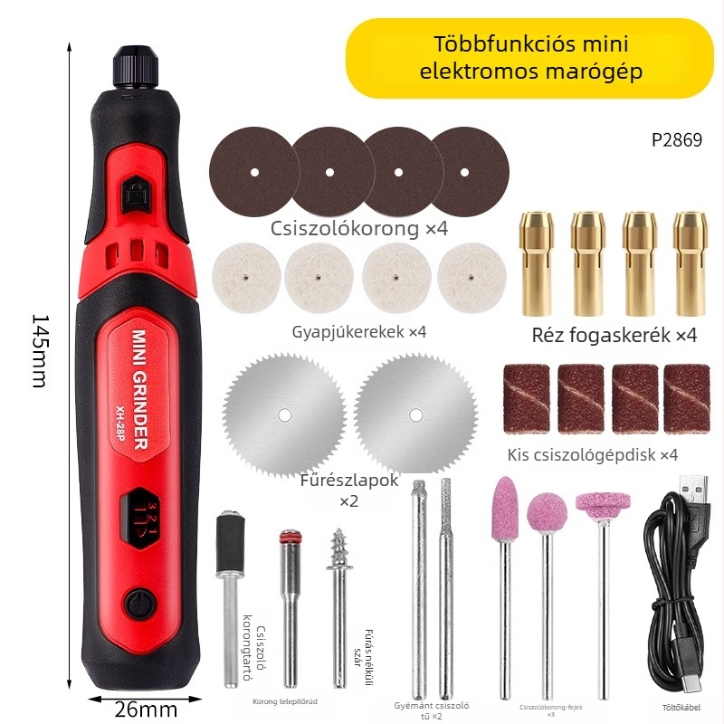 Mini toll formájú elektromos csiszoló polírozáshoz és gravírozáshoz, újratölthető lítium akkumulátor, 5V, háromfokozatú sebesség