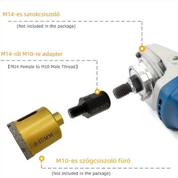 M14–M10 sarokcsiszoló adapter, menetes csatlakozó, bit konverziós átalakító, szénacél - Rich Rock