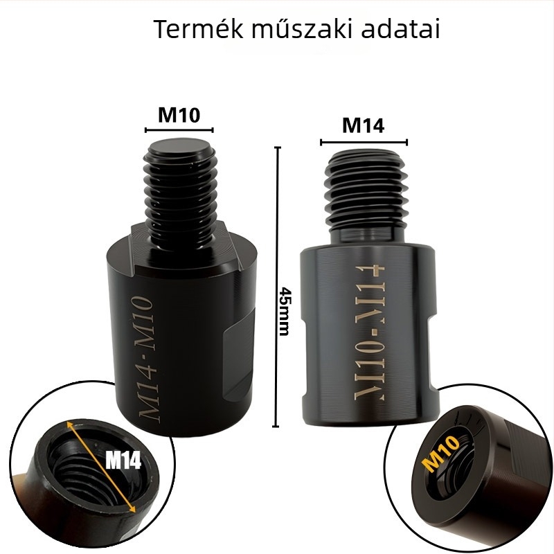 M14–M10 sarokcsiszoló adapter, menetes csatlakozó, bit konverziós átalakító, szénacél - Rich Rock