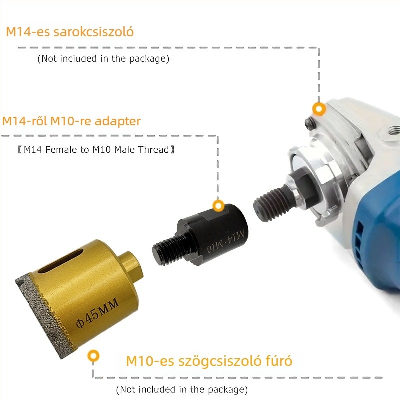 M14–M10 sarokcsiszoló adapter, menetes csatlakozó, bit konverziós átalakító, szénacél - Rich Rock