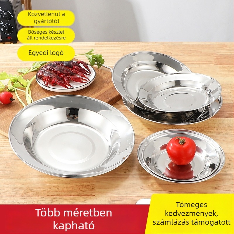 Koreai stílusú rozsdamentes acél tányérok, mélyített kialakítással, 304-es rozsdamentes acélból, kerek tányérok nassolnivalókhoz és gyümölcsökhöz, BBQ éttermekhez