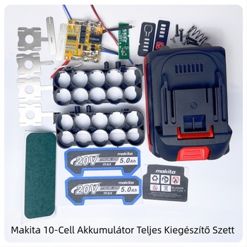 Makita-stílusú 18650 akkumulátorcsomag vastagított burkolattal és energia kijelzővel – teljes kiegészítő készlet, 10/15 cella, műanyag kivitelezés