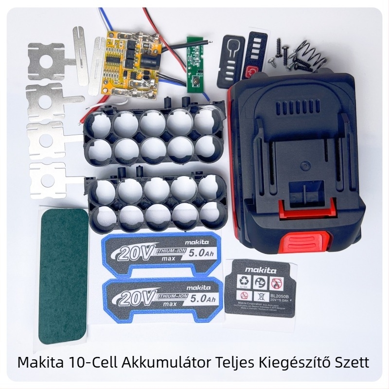 Makita-stílusú 18650 akkumulátorcsomag vastagított burkolattal és energia kijelzővel – teljes kiegészítő készlet, 10/15 cella, műanyag kivitelezés