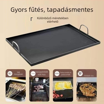Teppanyaki grill tálca – vasból, négyszögletes, összehajtható, otthoni és professzionális használatra