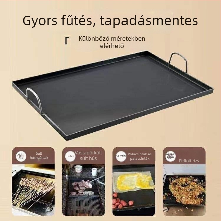 Teppanyaki grill tálca – vasból, négyszögletes, összehajtható, otthoni és professzionális használatra