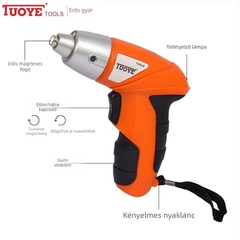 TUOYE Mini újratölthető kefés motoros elektromos csavarhúzó és pisztolyfúró készlet, DC ≤ 48V, előre/hátra