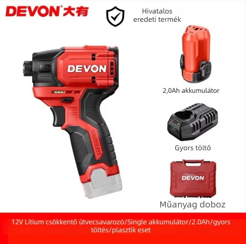 Devon kefementes Li-ion akkumulátoros ütő- és csavarozó, 2 az 1-ben, több sebesség, előre/ hátra, modell 5767