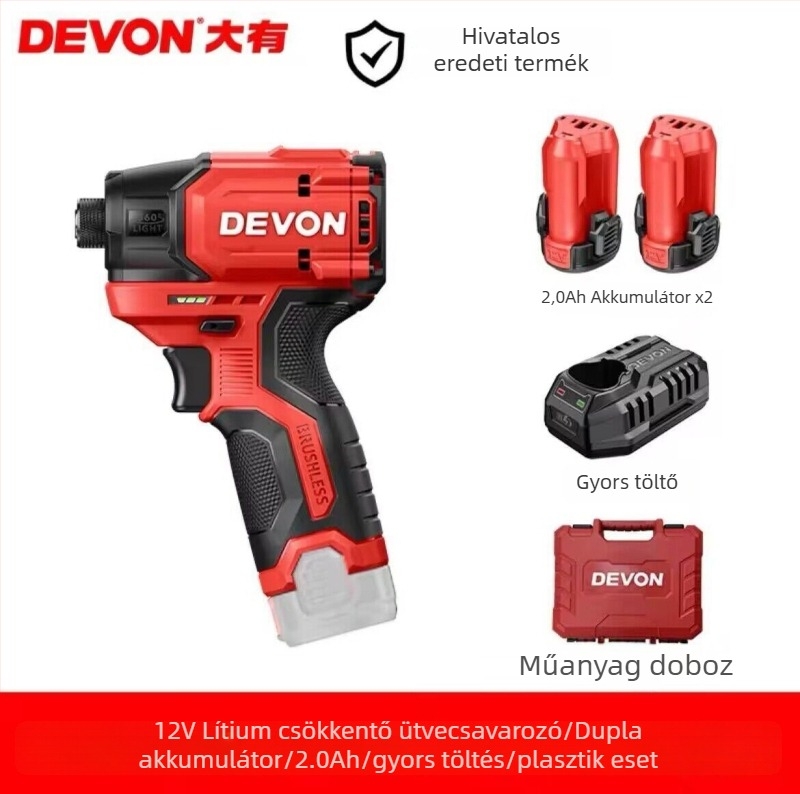 Devon kefementes Li-ion akkumulátoros ütő- és csavarozó, 2 az 1-ben, több sebesség, előre/ hátra, modell 5767